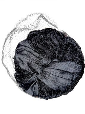 Vintage Black Velvet & Satin Veiled Fitted Hat